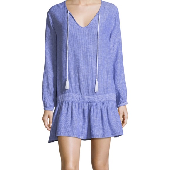 Rails Lydia Blue & White Striped Linen Long Sleeve Mini Dress Size Small - Picture 3 of 11